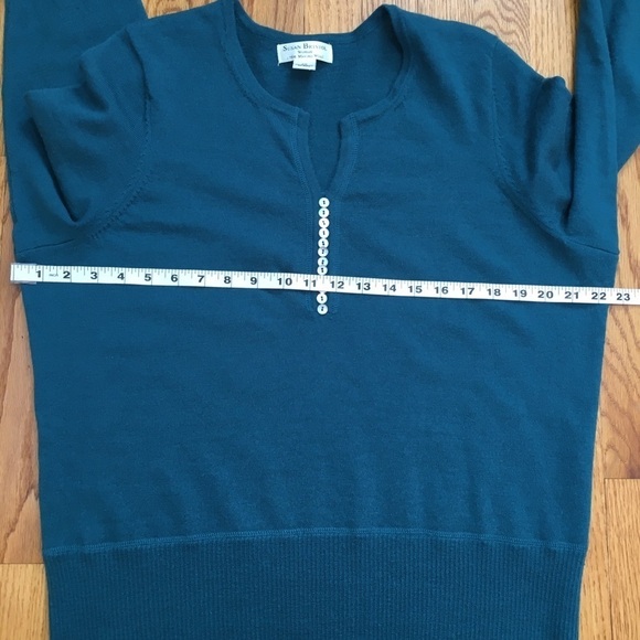 Susan Bristol 100% Merino Wool Blue Long Sleeve V-neck  Tight Knit Sweater - Picture 8 of 15